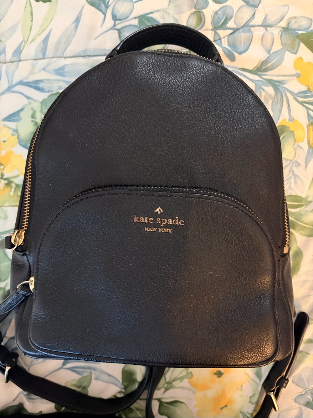 kate spade black leather mini backpack with gold logo